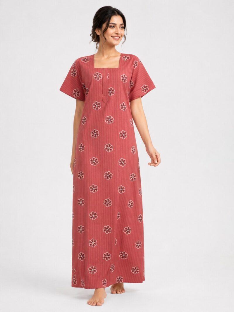 W-NY-299-01-DPK-XXL-F Women’s Cotton Printed Zip Nighty - Dust Pink