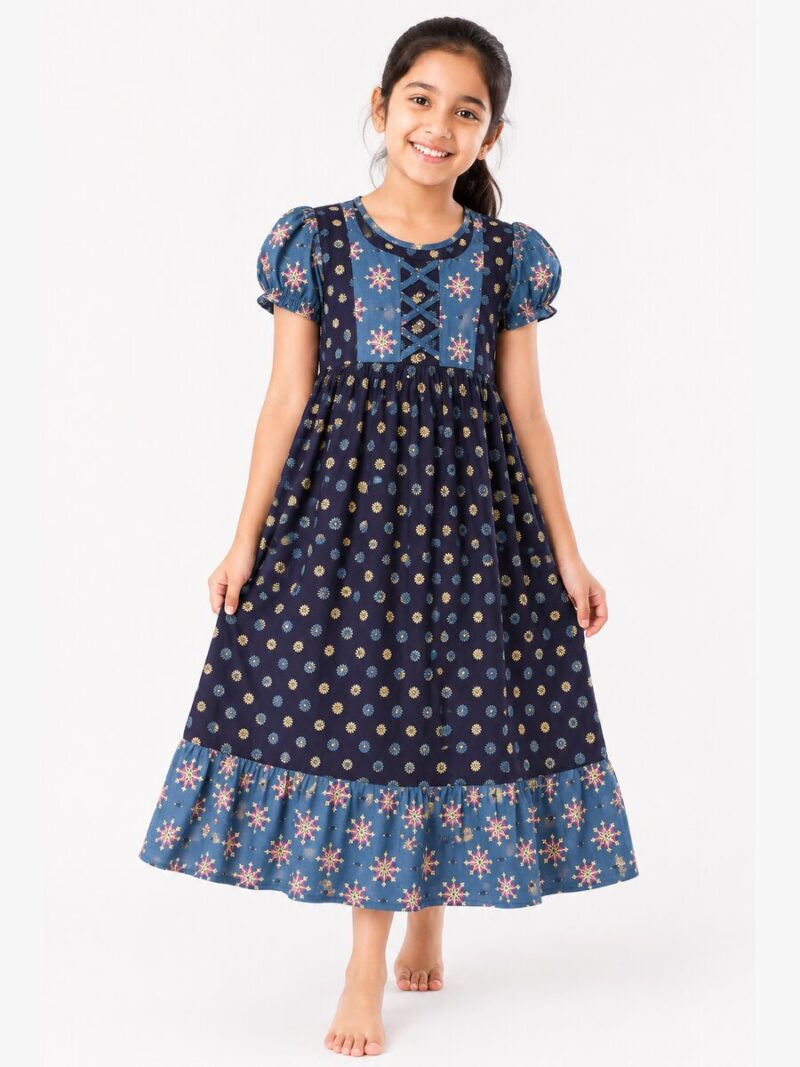 W-NY-300-16-NB-7-8Y-F Girls Cotton Frock Nighty – Navy Blue