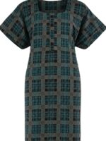 W-NY-302-04-NB-3XL-b. Women's Plus Size Cotton Checked Nighty - Navy Blue