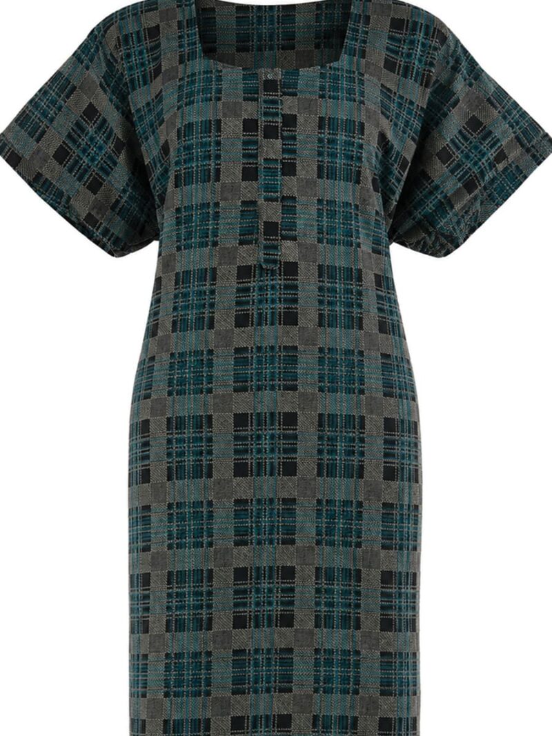 Women's Plus Size Cotton Checked Nighty - Navy Blue