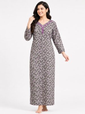 Women’s Lycra Printed Nighty - Tan