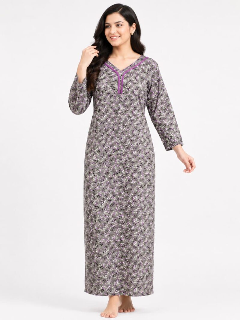 Women’s Lycra Printed Nighty - Tan