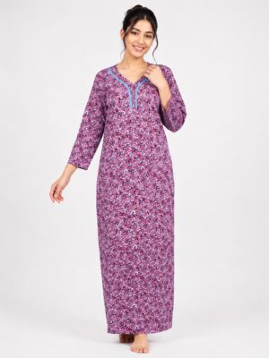 Women’s Lycra Printed Nighty - Pink