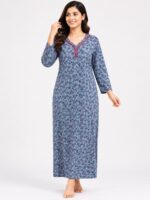 Women’s Lycra Printed Nighty - Slate Gray