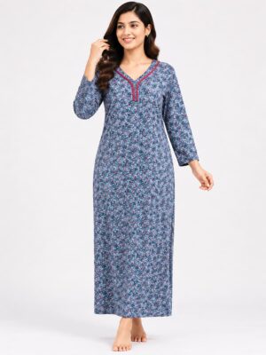 Women’s Lycra Printed Nighty - Slate Gray