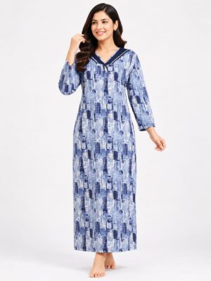 Women’s Lycra Printed Nighty - Blue