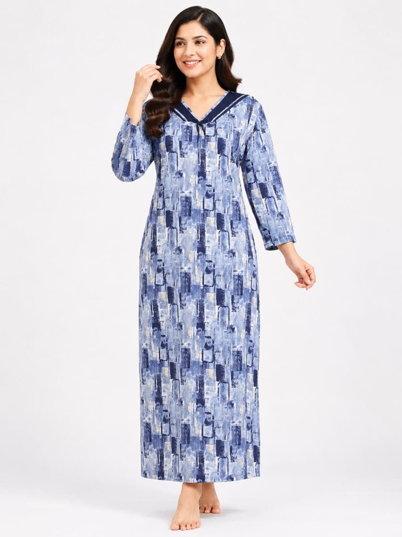 W-NY-322-01-BL-XXL-F Women’s Lycra Printed Nighty - Blue