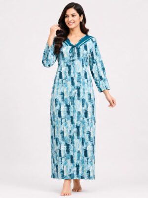 Women’s Lycra Printed Nighty - Aqua