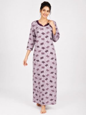 Women’s Lycra Printed Nighty - Plum