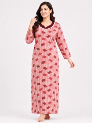 Women’s Lycra Printed Nighty - Pink