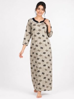Women’s Lycra Printed Nighty - Pearl