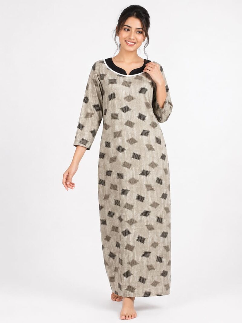 W-NY-323-03-PL-XXL-f Women’s Lycra Printed Nighty - Pearl
