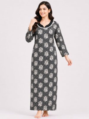 Women’s Lycra Printed Nighty - Gray