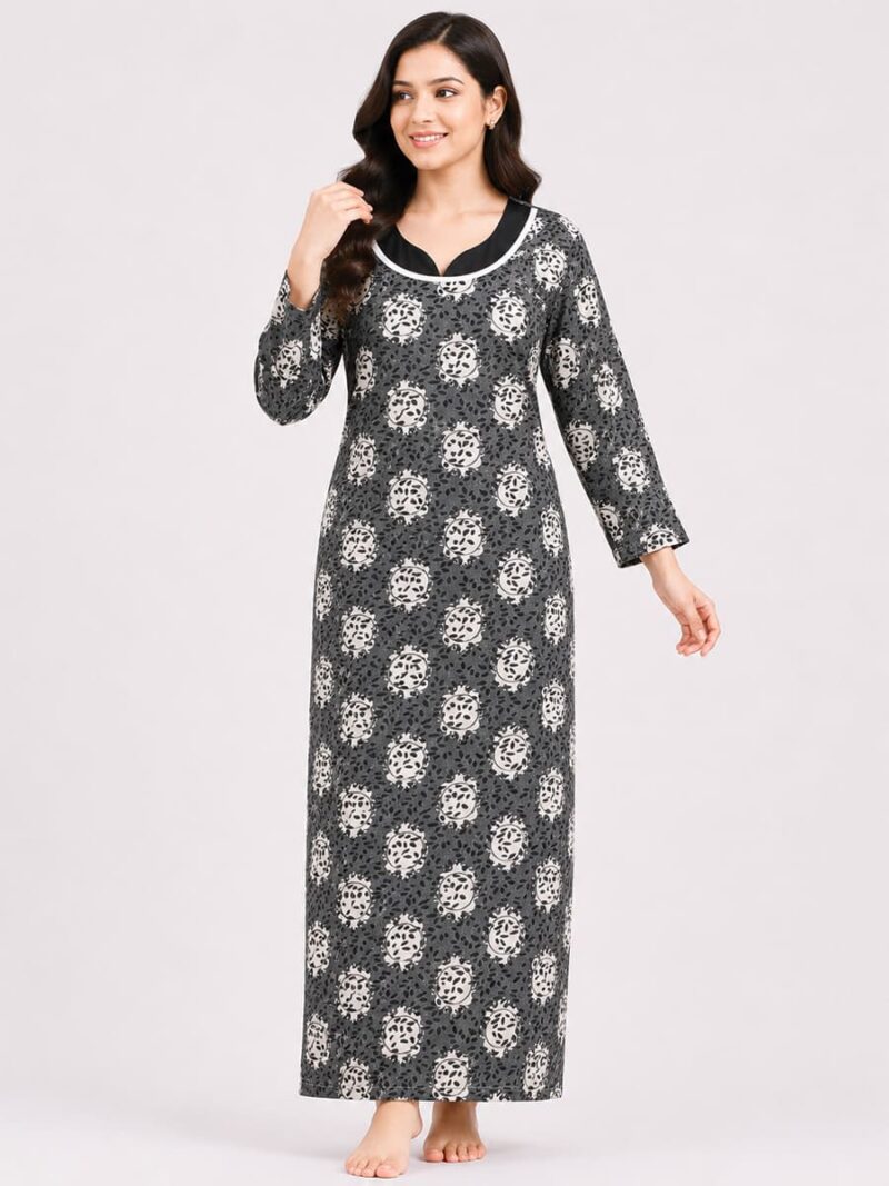 W-NY-324-01-GY-XXL-F Women’s Lycra Printed Nighty - Gray