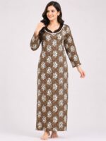 Women’s Lycra Printed Nighty - Brown
