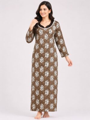 Women’s Lycra Printed Nighty - Brown