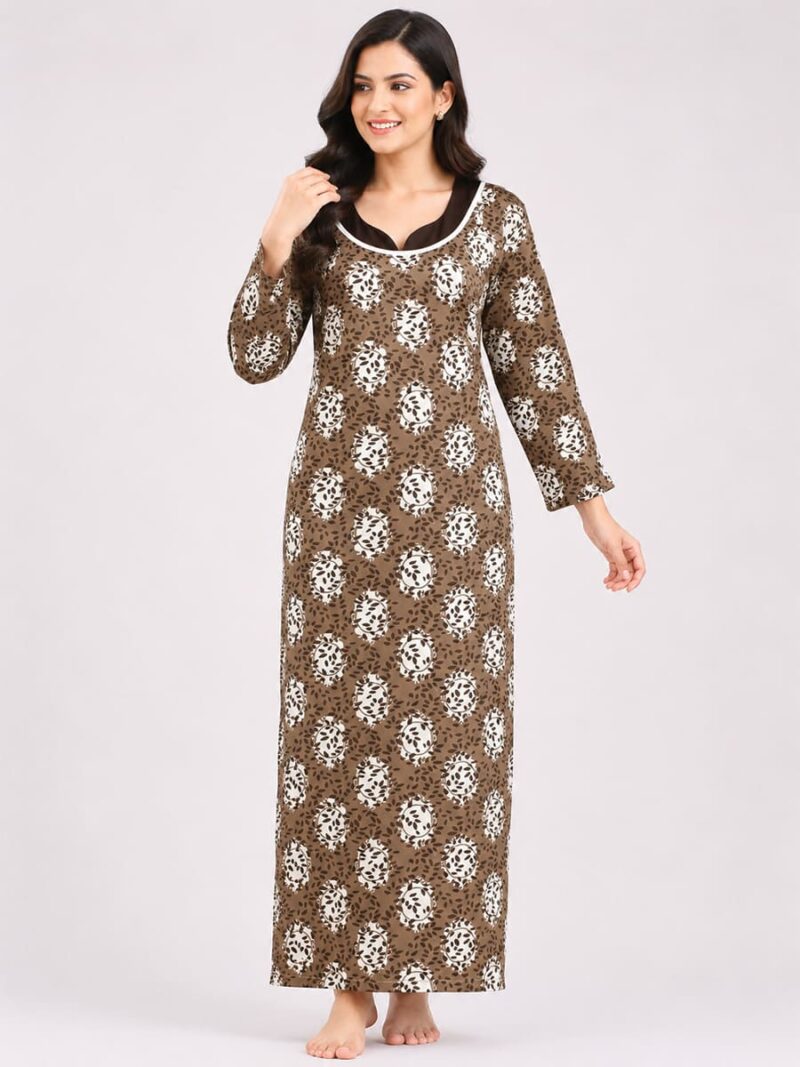 Women’s Lycra Printed Nighty - Brown