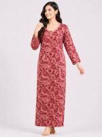 W-NY-325-01-MR-XXL-F Women’s Lycra Printed Nighty - Maroon