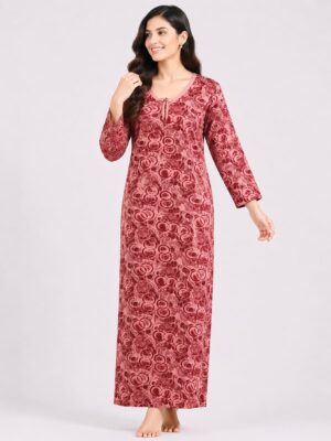 Women’s Lycra Printed Nighty - Maroon