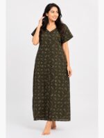 W-NY-329-03-OG-3XL-F Women’s Full Open Cotton Nighty - Olive Green