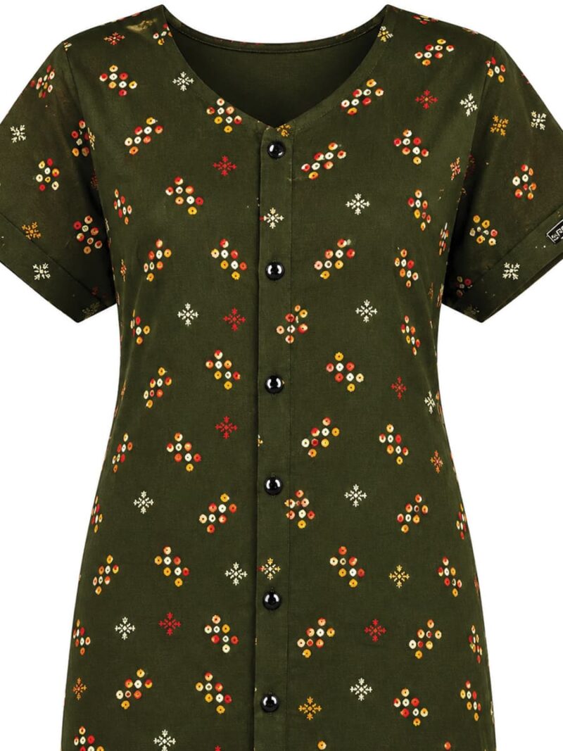 Women’s Full Open Cotton Nighty - Olive Green