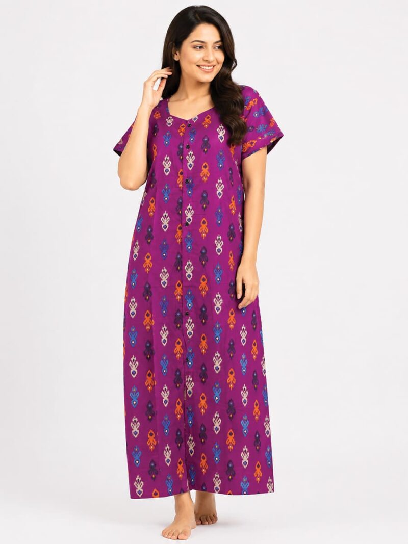 Women’s Full Open Cotton Nighty - Cerise