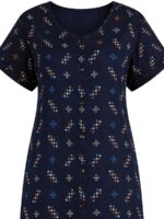 Women’s Full Open Cotton Nighty - Navy Blue