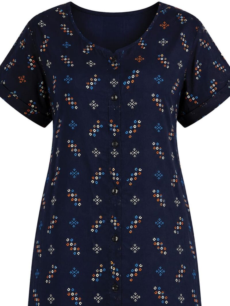 Women’s Full Open Cotton Nighty - Navy Blue