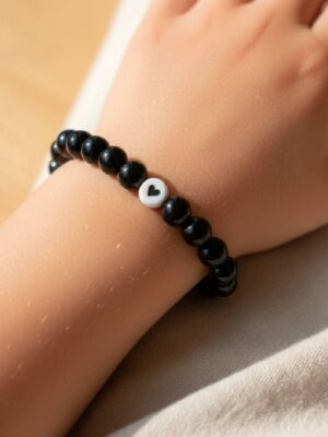 Kids Acrylic Beaded Heart Bracelet - Black