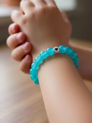 Kids Acrylic Beaded Heart Bracelet - Skyblue