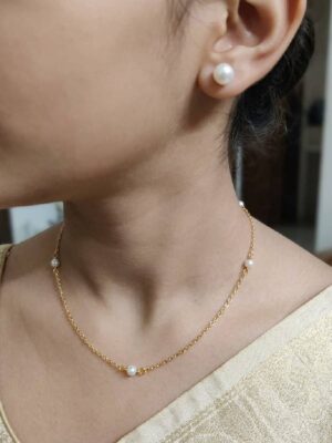 Women's Brass Pearl Chain Necklace - White