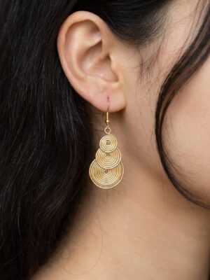 Women's Brass Spiral Drop Earrings - Mustard Yellow