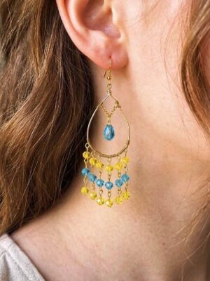 Women's Gold Boho Teardrop Chandelier Earrings - Yellow & Blue