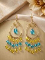 Women's Gold Boho Teardrop Chandelier Earrings - Yellow & Blue