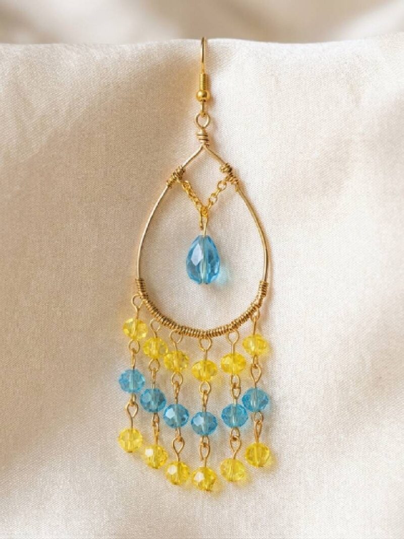 Women's Gold Boho Teardrop Chandelier Earrings - Yellow & Blue