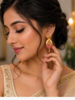 WJ-WP-K-412-05 Women's 1G Gold Plated Ruby Drop Earrings