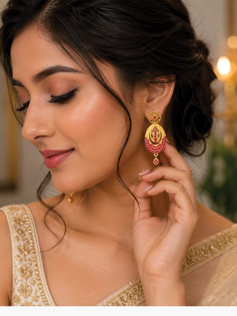 Women's 1G Gold Plated Ruby Drop Earrings