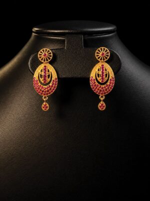 Women's 1G Gold Plated Ruby Drop Earrings