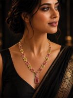 WJ-WP-K-450-17-b. Women's Gold Plated Ruby Stone Necklace