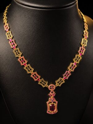 Women's Gold Plated Ruby Stone Necklace
