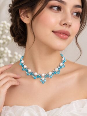 Women's Pearl Crystal Choker Necklace - Blue