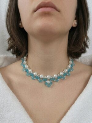 Women's Pearl Crystal Choker Necklace - Blue