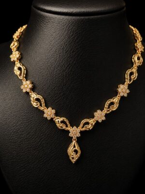 Women's Gold Plated Floral Stone Necklace