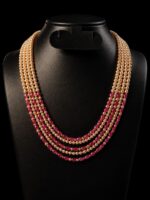WJ-WP-SL-68-09-B. Women's 1G Gold Plated Ruby Pearl Layered Necklace