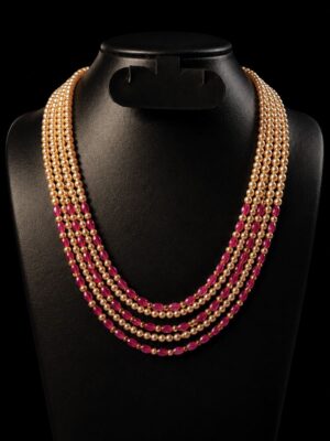 Women's 1G Gold Plated Ruby Pearl Layered Necklace