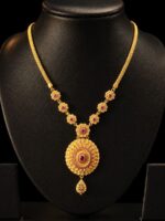 WJ-WP-TA-39-15-b Women's Gold-Plated Traditional Necklace with Ruby & Emerald Stones