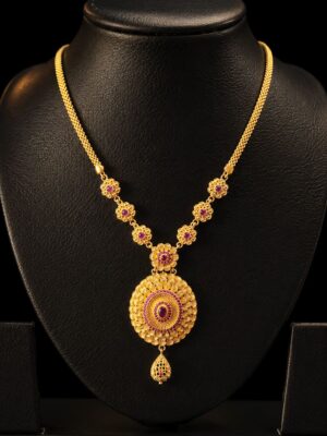 Women's Gold-Plated Traditional Necklace with Ruby & Emerald Stones