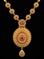 WJ-WP-TA-39-15-b. Women's Gold-Plated Traditional Necklace with Ruby & Emerald Stones