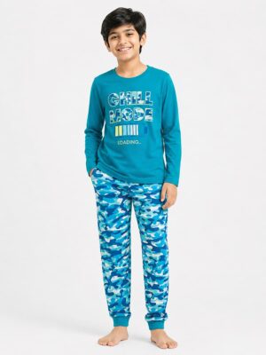 Boys Cotton Printed Pyjama Set - Blue