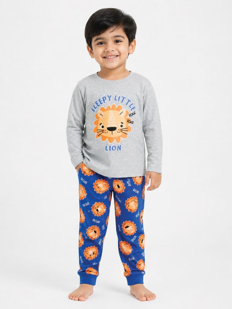 KB-PY-362-03-GY-BL-4-5Y-f Boys Cotton Printed Pyjama Set - Grey & Blue